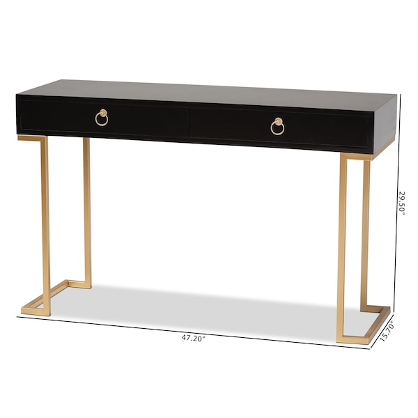 Beagan Modern And Contemporary Black Finished Wood And Gold Metal 2Drawer Console Table